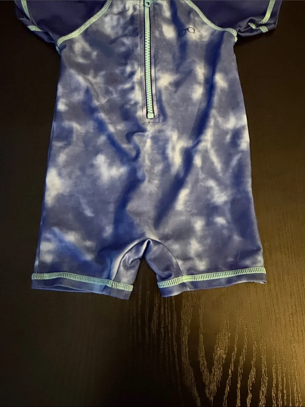 Blue Tie-Dye Short Sleeve Zippered Kids Rash Guard